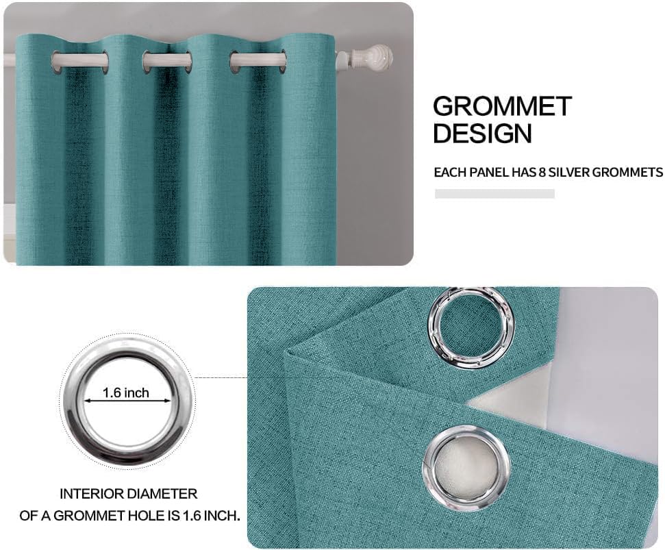 Image of MIULEE 100% Blackout Linen Textured Curtains for Bedroom Solid Thermal Insulated Teal Grommet Room Darkening Curtains & Drapes Luxury Decor for Living Room 52 x 54 Inch (2 Panels)
