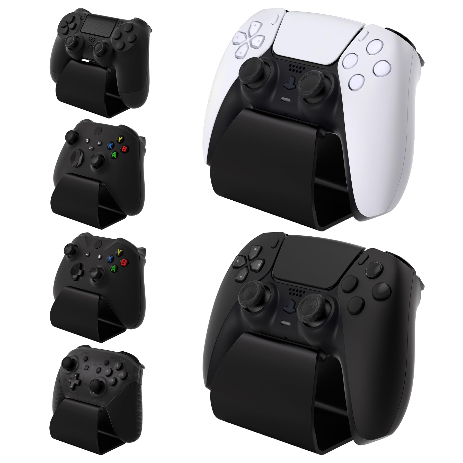playvital Support pour ps5,Porte Manette pour ps4 Socle pour Xbox Series/One X S,Stand-AL Controller Holder Métal pour Switch Pro avec Caoutchouc Antidérapant-Noir(2PCS)