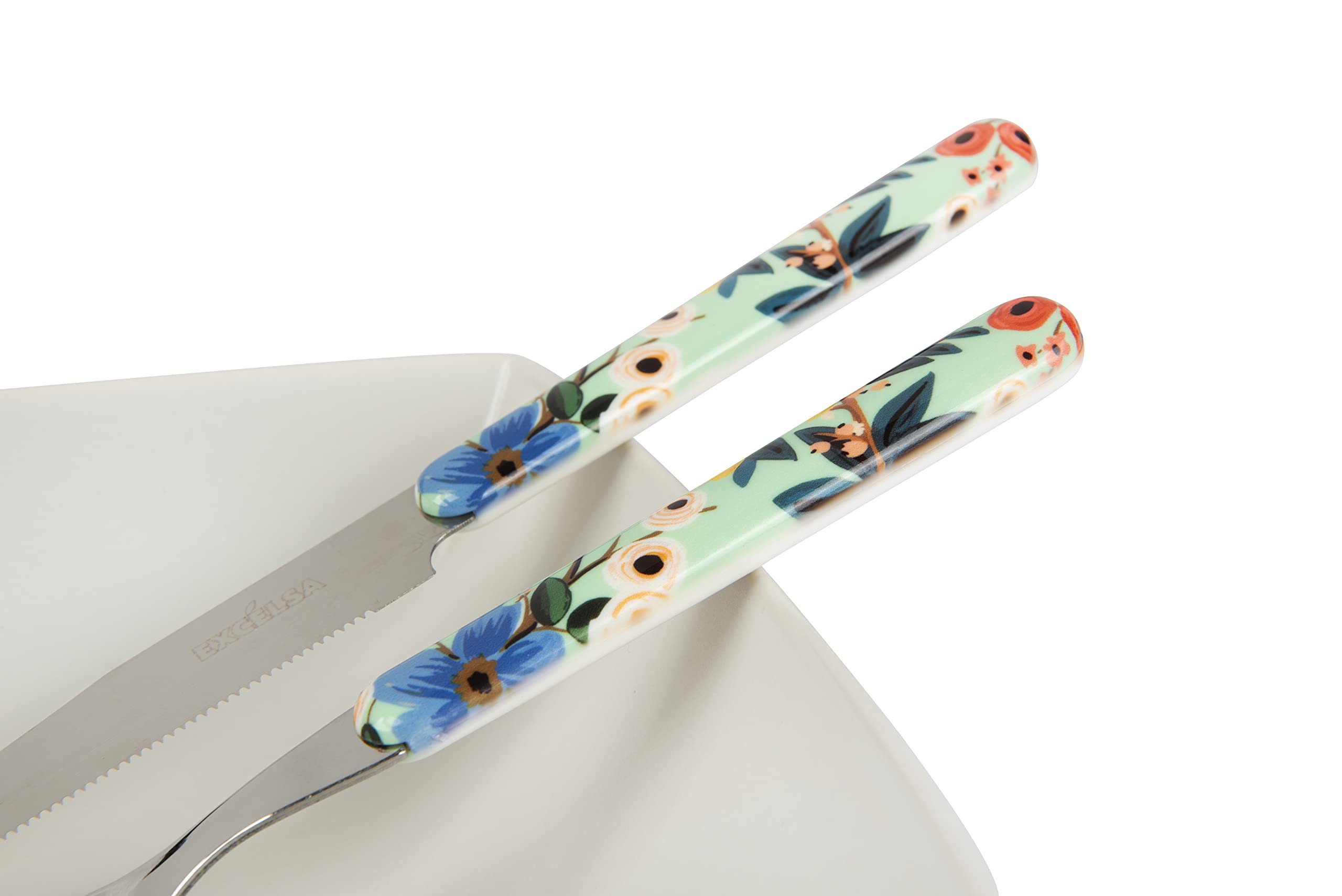 Excelsa Fiori Frida Servizio 24 Posate Per 6 Persone, Acciaio Inox 18/0, Manico Colorato