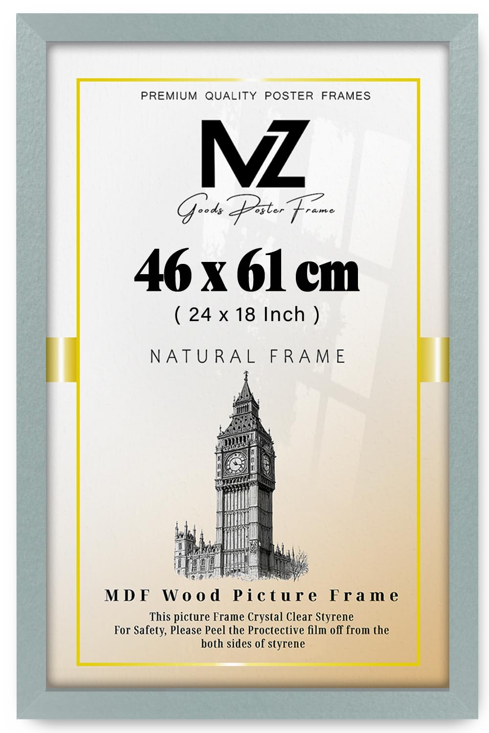 MZ GOODS | MDF Poster Frame (46 x 61 CM) 18 Ideal for Art, Home & Office Décor, Stylish Finish, Portrait & Landscape Mounting Hooks Included [ Silver ]