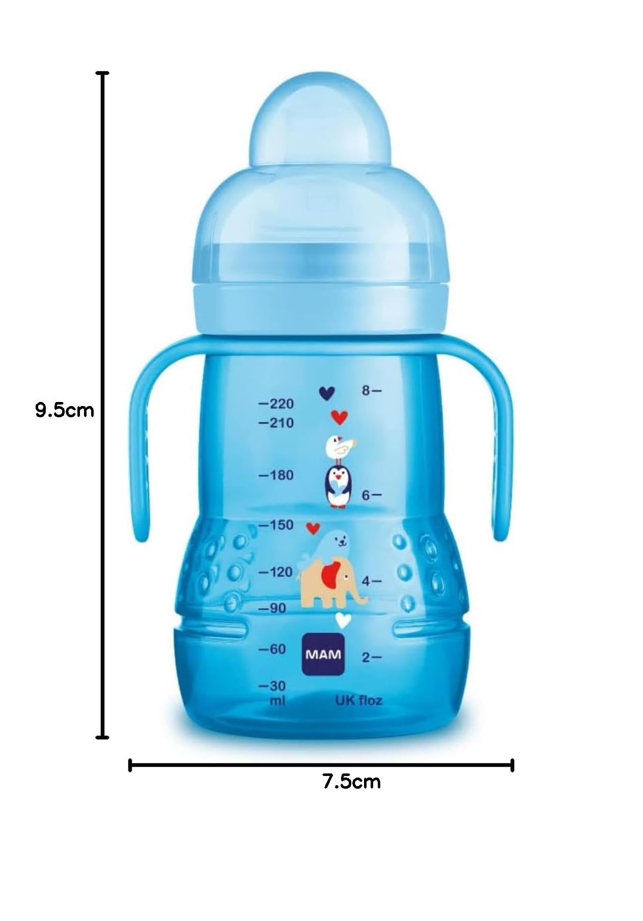 MAM Tasse Trainer, avec tétine en silicone Skinsoft anti-goutte, facile à attraper, 4 + mois, 220 ml, bleu clair