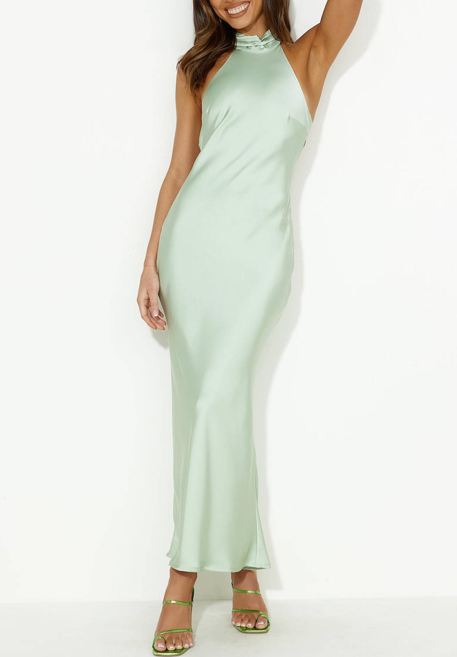 Phicia Phicia 2026 Summer Satin Midi Dress Maxi Abito da Donna in Raso con Scollo all'Americana Donna (Pacco da 1)