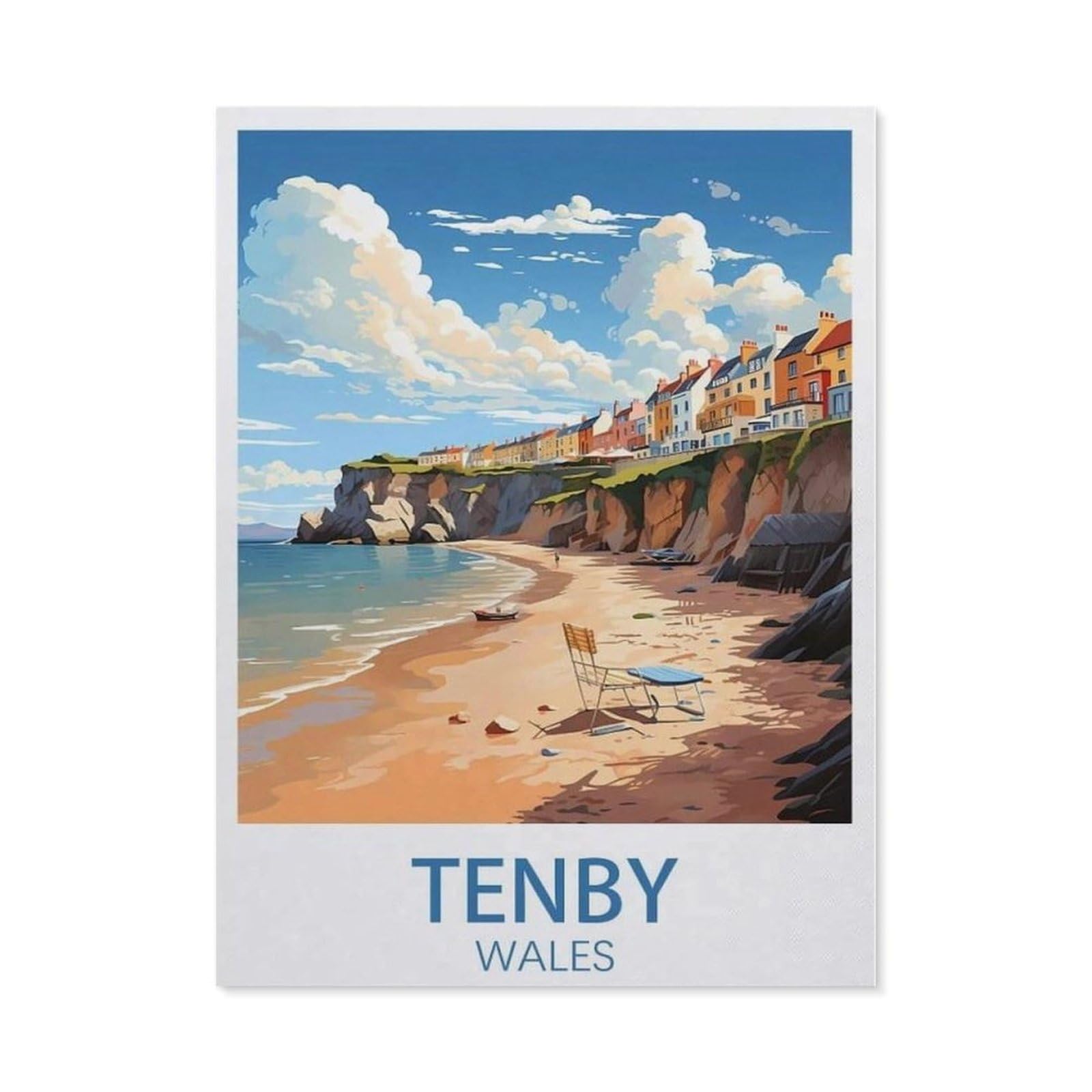 Pgcksk A8 Diamond Painting，Tenby Wales，Diamond Painting Art Embroidery Cross Stitch Pictures Gift Wall Decoration(40 X 50 Cm/15.74 X 19.68 Pouces) -Ac5