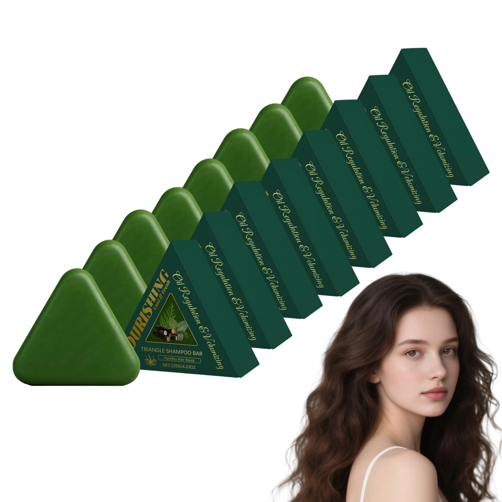 Sapone per capelli alle foglie di cipresso Nature Triangle Shampoo Bar - Shampoo e balsamo solidi per donne e uomini, sapone per capelli alle erbe per volumizzare e controllare il sebo (8 pezzi)