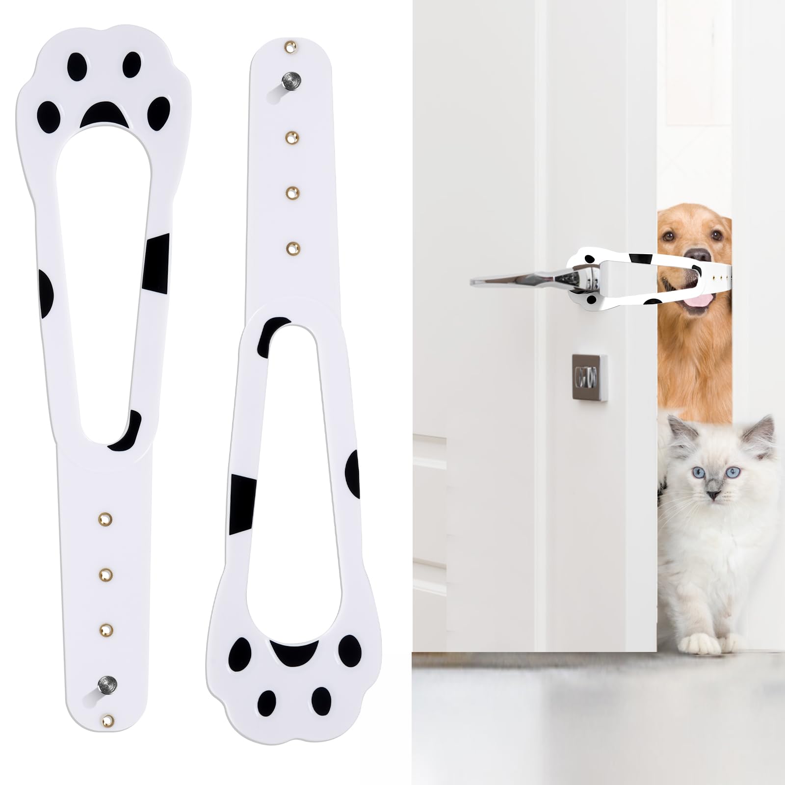 Cat Door Holder Latch,2 Packs Cat Door Alternative Installs Fast Flex Latch Strap Let's Cats in & Keeps Dogs Out of Litter Food Safe Baby Proof 5 Function Holes No Measuring No Pet Gate