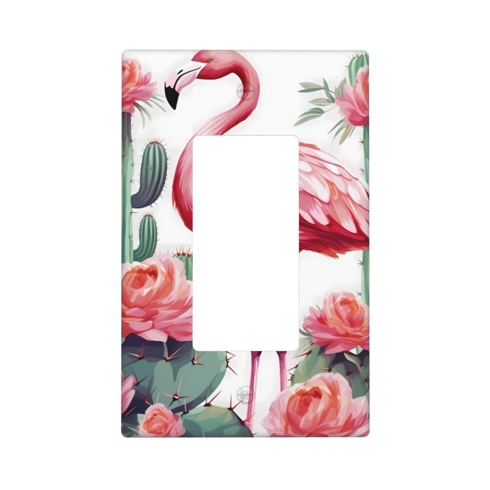 Nonhai Style M Cactus Flamingo Rose Flowers Wall Plate Cover 1 Gang Light Switch Cover Decorative Single Duplex Wall Plates Standard Size Decorator Blank Electrical Switch Plate Cover For Electrical Outlets