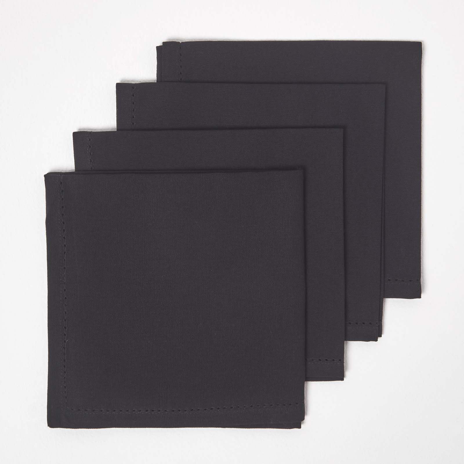 Homescapes Schwarz Black Cotton Fabric 4 Napkins Set