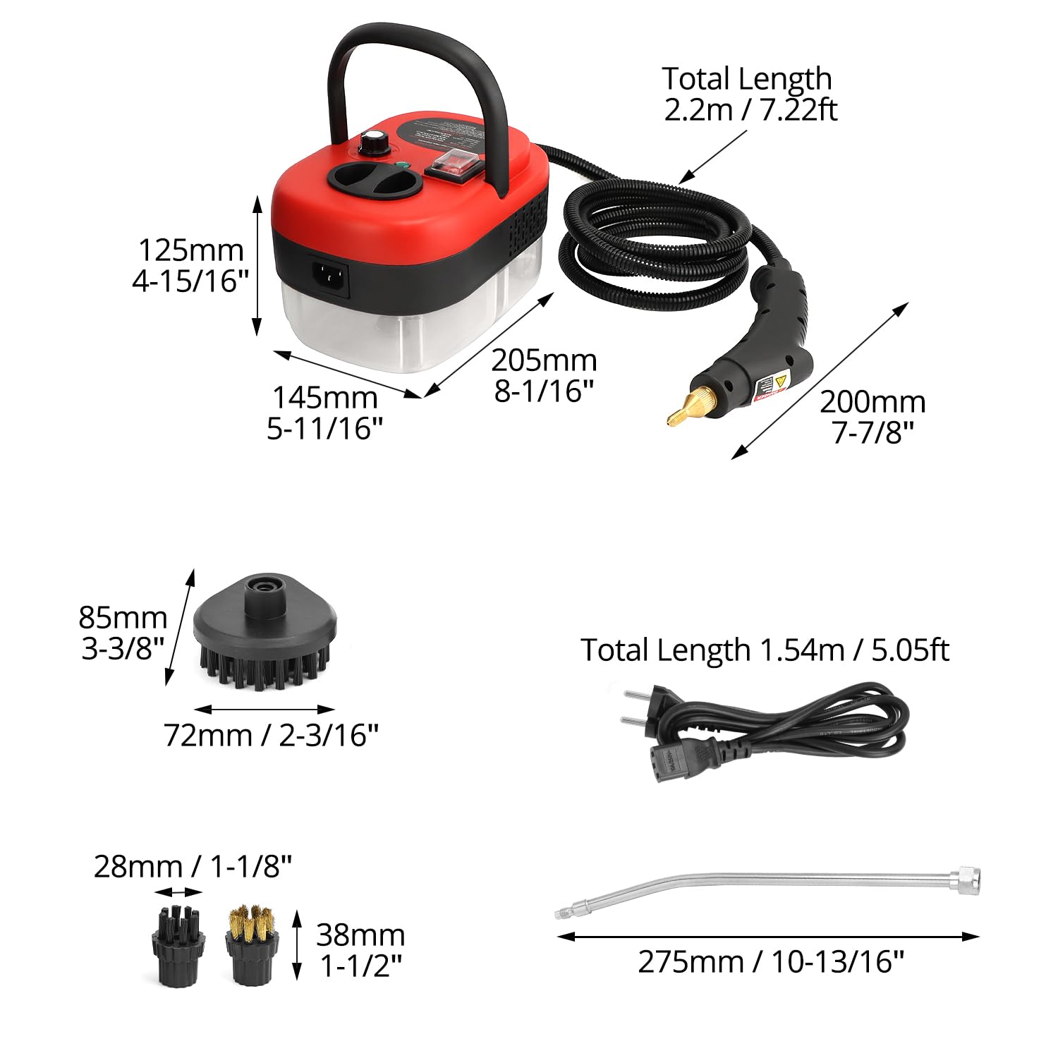 QWORK® Limpiador a vapor 2500w, limpiador de vapor de mano con cabezales de cepillo, para cocina, baño y garaje