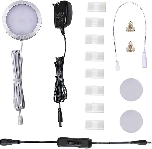 Miniatura 2 de AIBOO Luces LED de disco de 12 V para debajo del gabinete enchufables, con interruptor manual, luz LED de un solo disco para armario, mostrador,