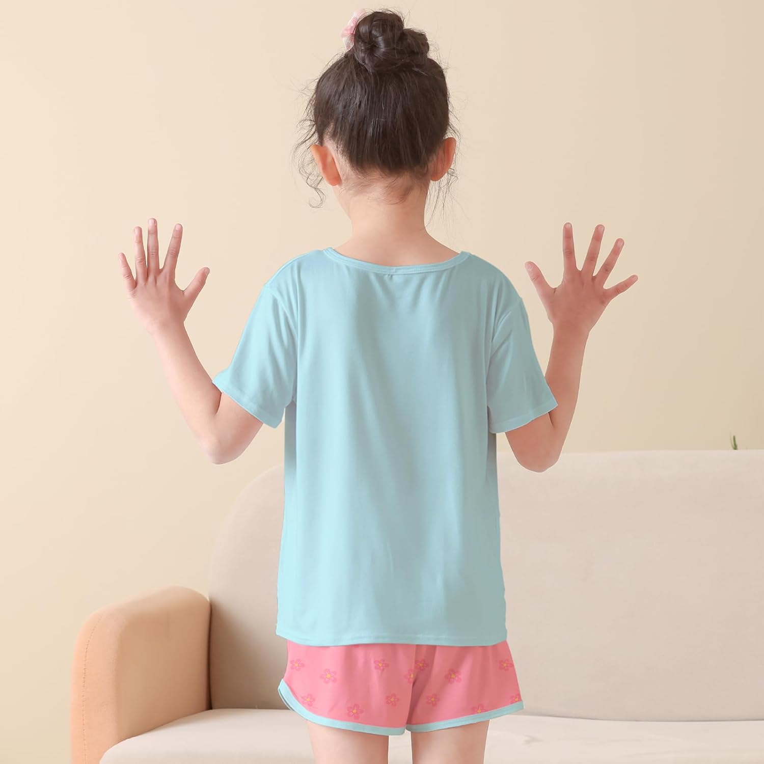 ICOSY Girls Pajamas for Kids Pajamas Toddler Girls 2 PCS Short Sleeve Top and Shorts Clothes - Image 4