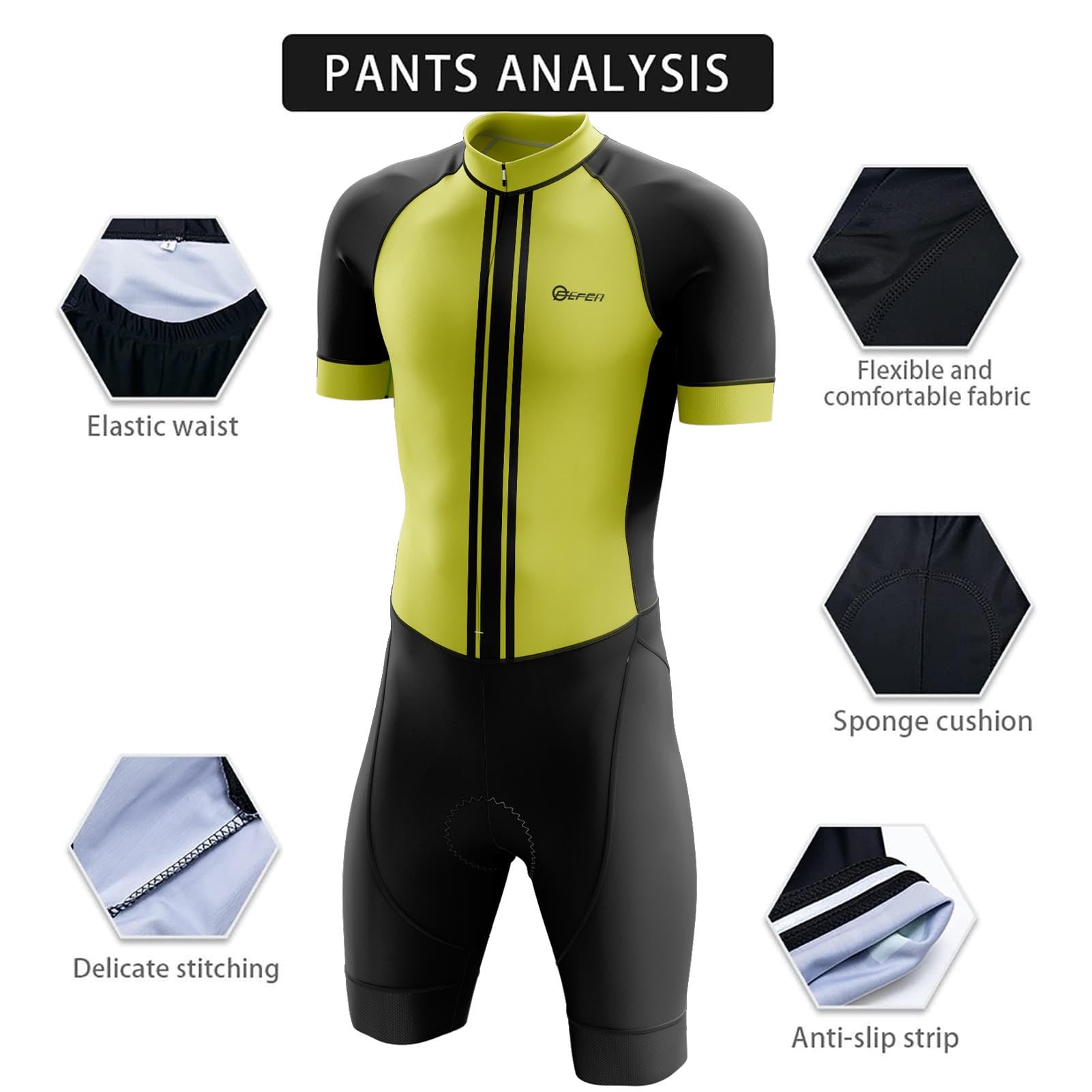 FFFF & OLFEH Summer Cycling Skinsuit Triatlón for Hombres, Traje de Ciclismo Hombres de Traje Tri con 3 Bolsillos Equipo de Triatlón Pantalones Cortos Mangas Cortas de Ciclismo Ropa Maillot