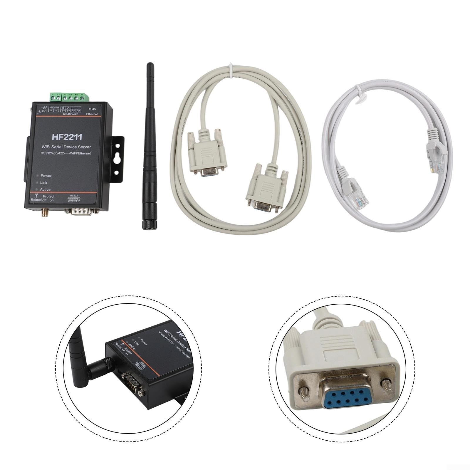 Generisch HF2211 Industrial Serial Port Server RS232/RS485/RS422 a Ethernet Convertidor con WiFi Soporte para Modbus TCP TLS cifrado 5-36VDC