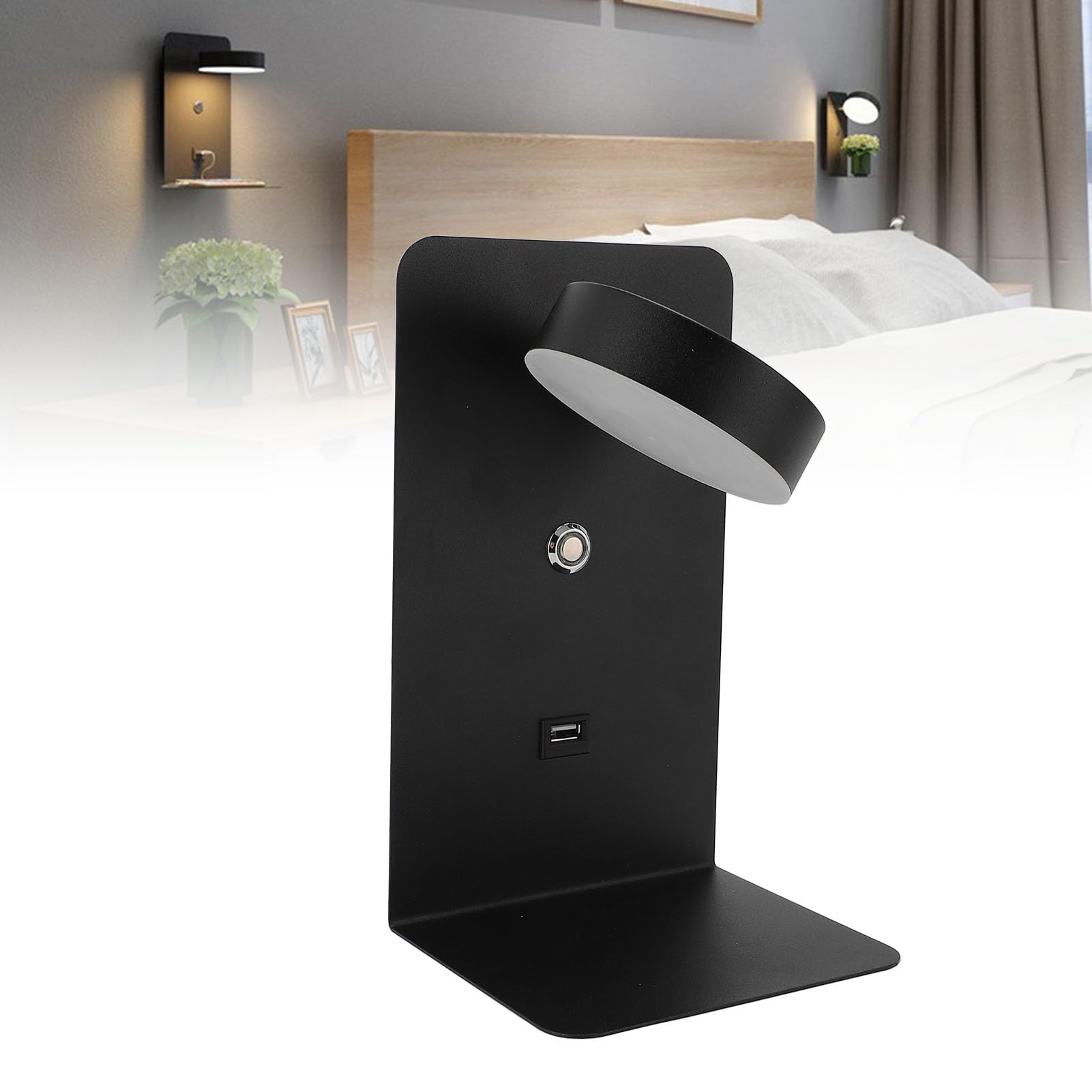 Luz de Pared LED Enchufable, Cabezal de Lámpara Giratorio de 350 Grados con Puerto de Carga USB 12W SMD 2835LED para Luz Nocturna de Dormitorio