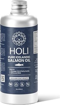 HOLI Salmon Oil for Dogs and Cats Skin and Coat | Icelandic Fish Oil | Omega 3 EPA + DHA Liquid Supplement Supports Joint Mobility, Immune & Heart Health