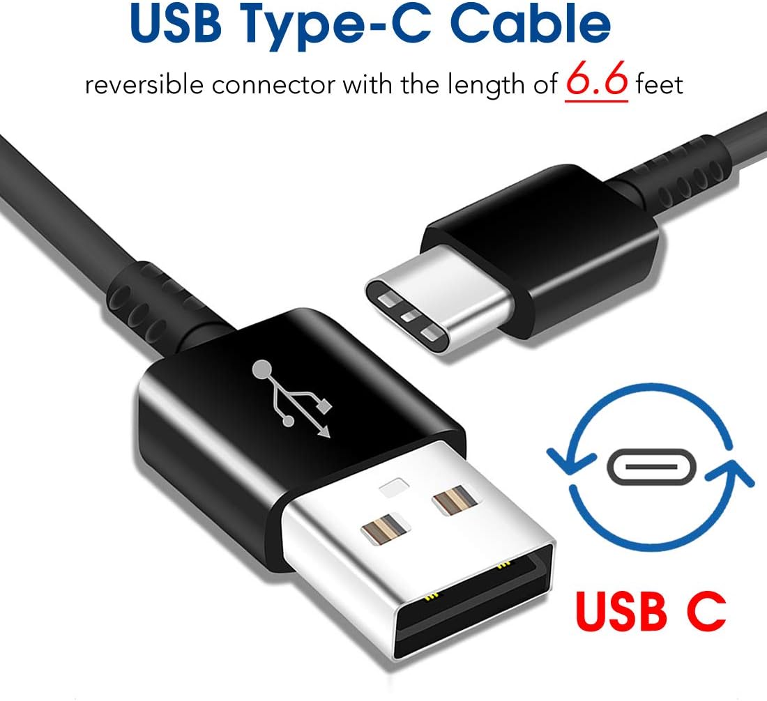Adaptive Fast Type C Charger Compatible Samsung Galaxy S21+ S21 Ultra 5G S9 S8 Plus S10 S10e S20 FE Note 8 9 10 20 Plus, 2 Pack Charging Adapter + 2 Pack 6.6ft USB-C Cables