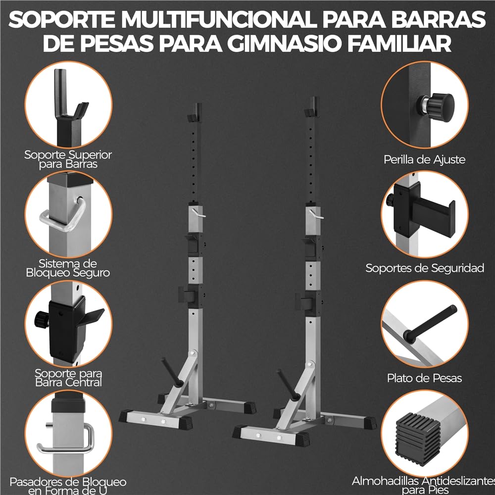 Yaheetech Soporte para Barra de Pesas Soporte de Sentadillas Musculacion | Rack Barra Levantamiento, Ajustable Altura, Carga Máxima 300 kg, para Gimnasio