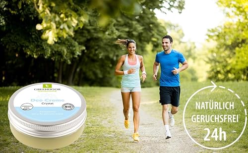 GREENDOOR Dezodorant w kremie crystal wegański, 2 sztuki w opakowaniu ekonomicznym, 2 x 50 ml, bez zapachu potu – bez wybielacza, bez cynku, aluminium, alkohol naturalny, naturalny, naturalny