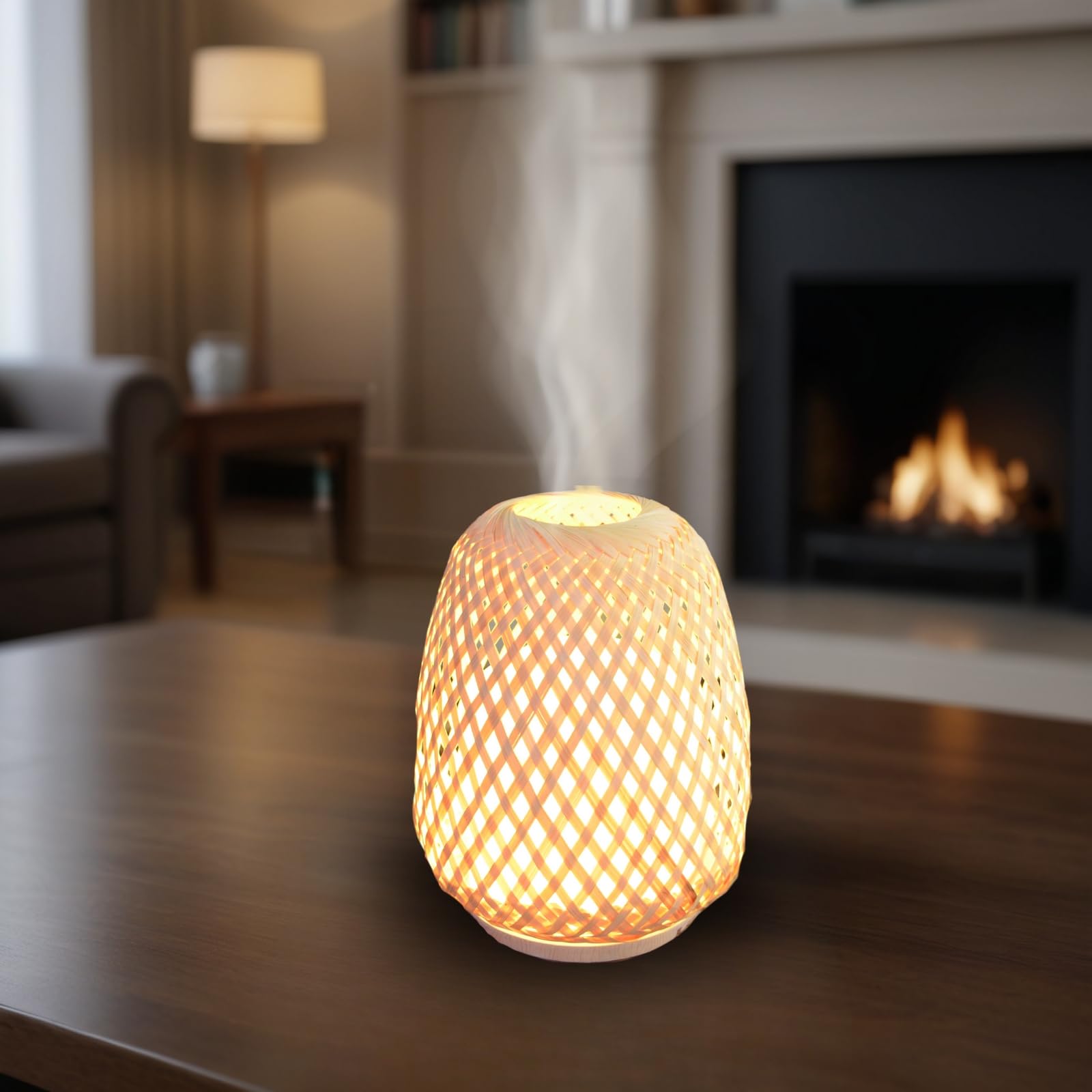 Zen'Arôme SC21-25S - Difusor de aceites Esenciales ultrasónico Olaki (hasta 40 m²) - Difusión en frío para aromaterapia, diseño Artesanal Zen de bambú Trenzado, iluminación Regulable, Madera