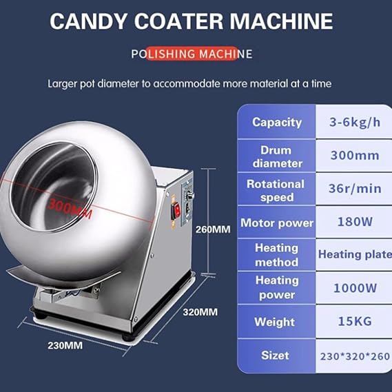 280W Electric Sugar Coating Machine, Chocolate Candy Ball Peanut Nut Polishing Machine, Coating Drying Machine for Pharmaceutical and Food Industries,110V