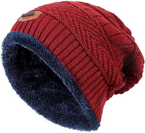HINDAWI Winter Hats for Girls Boys Kids (5-14 Years) Warm Snow Knit Beanie Windproof Slouchy Skull Cap Red