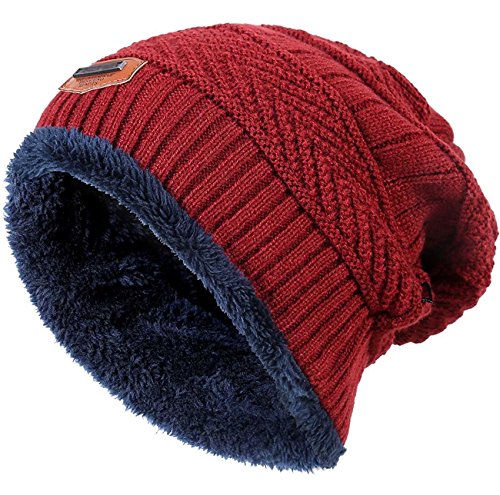 Hindawi Winter Hats For Girls Boys Kids (5-14 Years) Warm Snow Knit Beanie Windproof Slouchy Skull Cap Red #TOP18