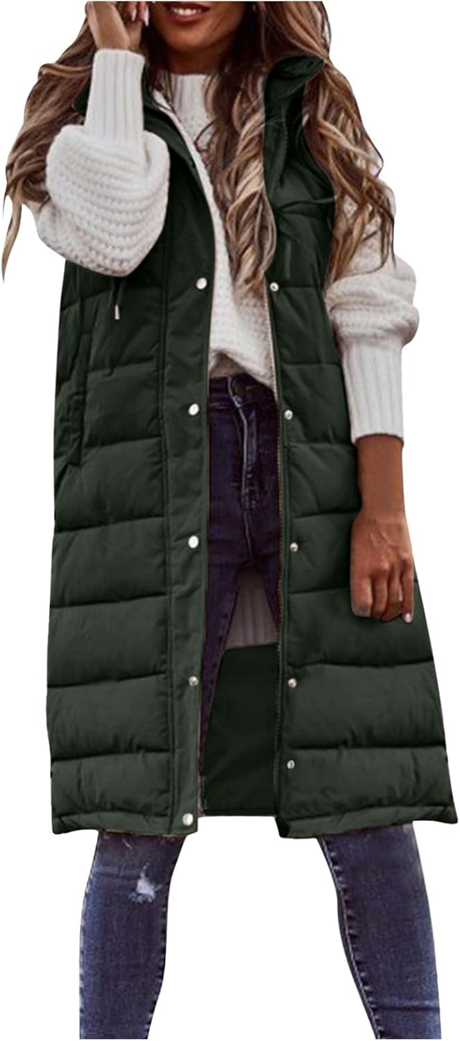 Muyise Women's Plus Size Long Down Vest Sleeveless Warm Jacket Winter Thick Slim Zipper Coat Outdoor Puffer Vest Outerwear at  Women's Coats Shop