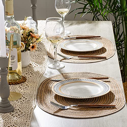 Ahhfsmei Oval Braided Placemats 12X18 Inch Oval Table Mats For Dining Tables Natural Woven Heat Resistant Place Mats Set Of 6 (Multi Brown) #TOP7