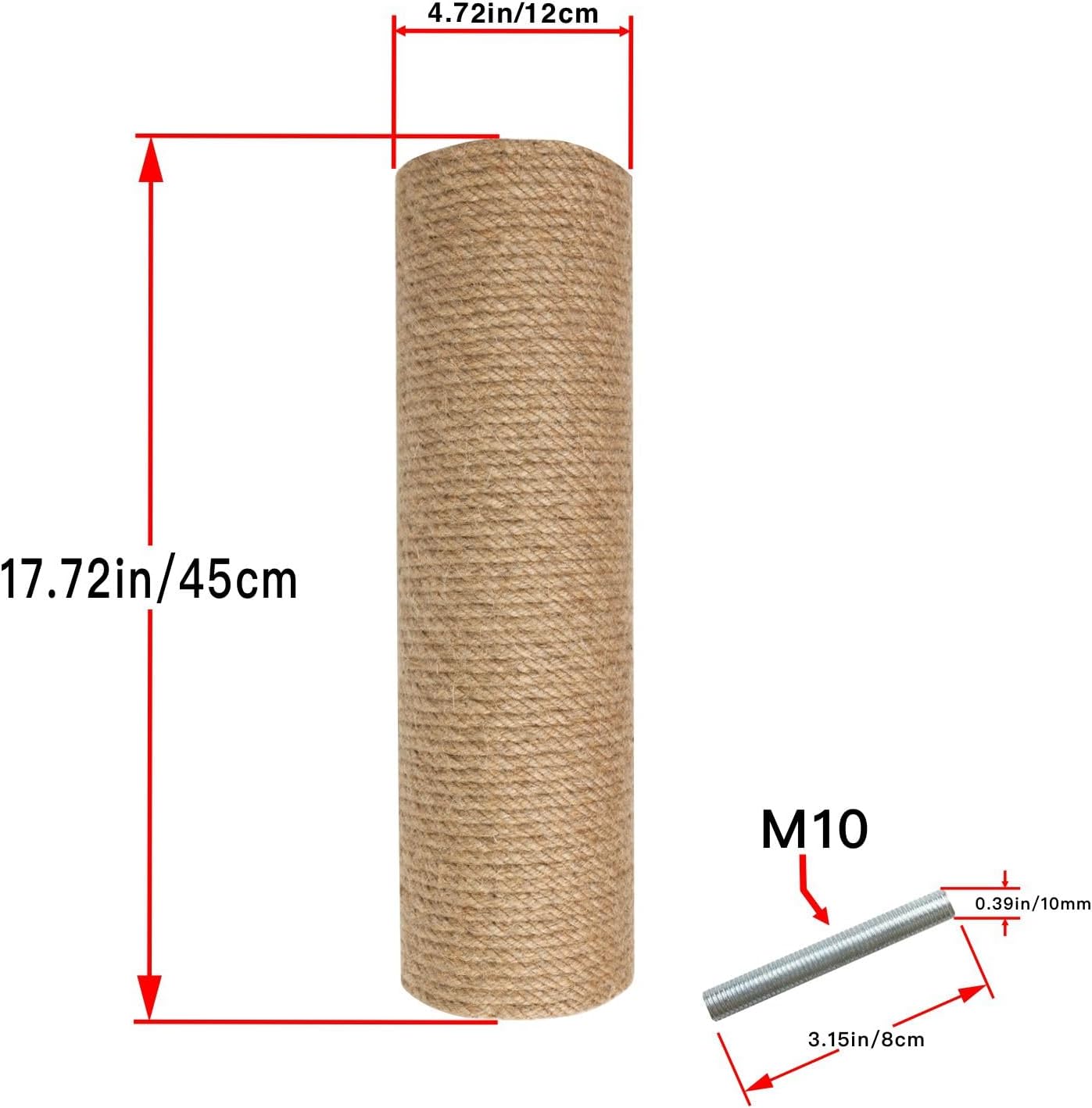 Replacement Cat Scratching Sisal Post Length 17.72in（45cm） Cat Tree Cat Scratching Post Extension Post with M10 Screw Replacement Cat Scratching Post Part