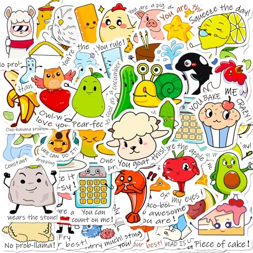 50枚動物ホモフォンジョーク子供カートゥーンイラストかわいい学生幼稚園ごほうびステッカーセット人気、おしゃれ防水DIY手帳デコキラキラユーモアデカールノート水筒スマホケーススケボー旅行バッグギターPC文具子供部屋シール自転車ヘルメット