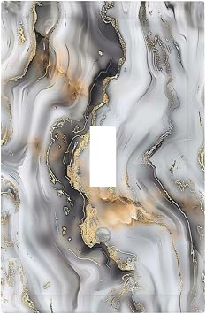 Light Switch Cover Plate Marble Grey Gold Black Art Abstract Luxury 1 Gang Single Toggle Decorative Switch Plates Wallplates Electrical Faceplate for Bathroom Bedroom Decor