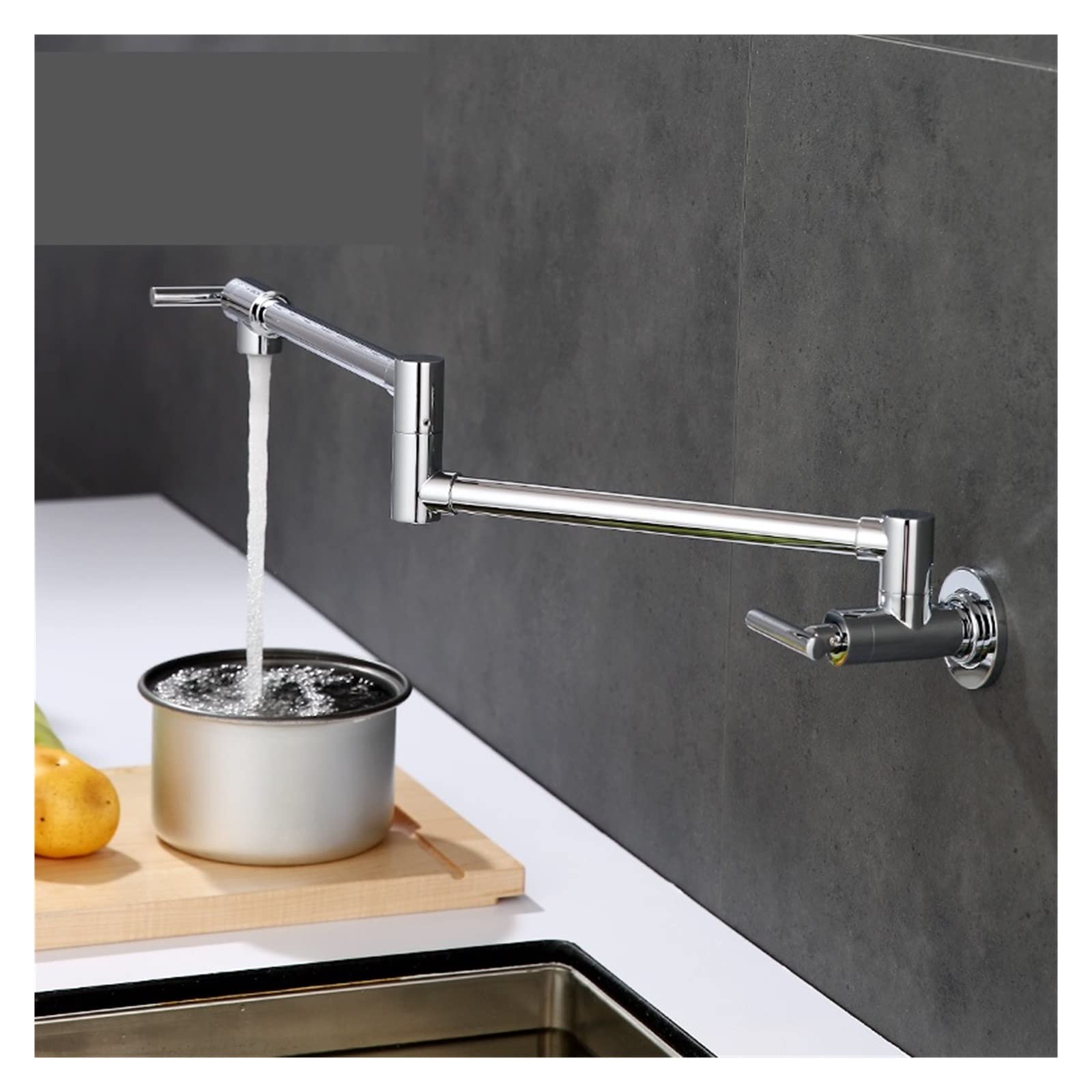 Grifo de llenado de ollas en latón macizo cromado para una cocina elegante y duradera