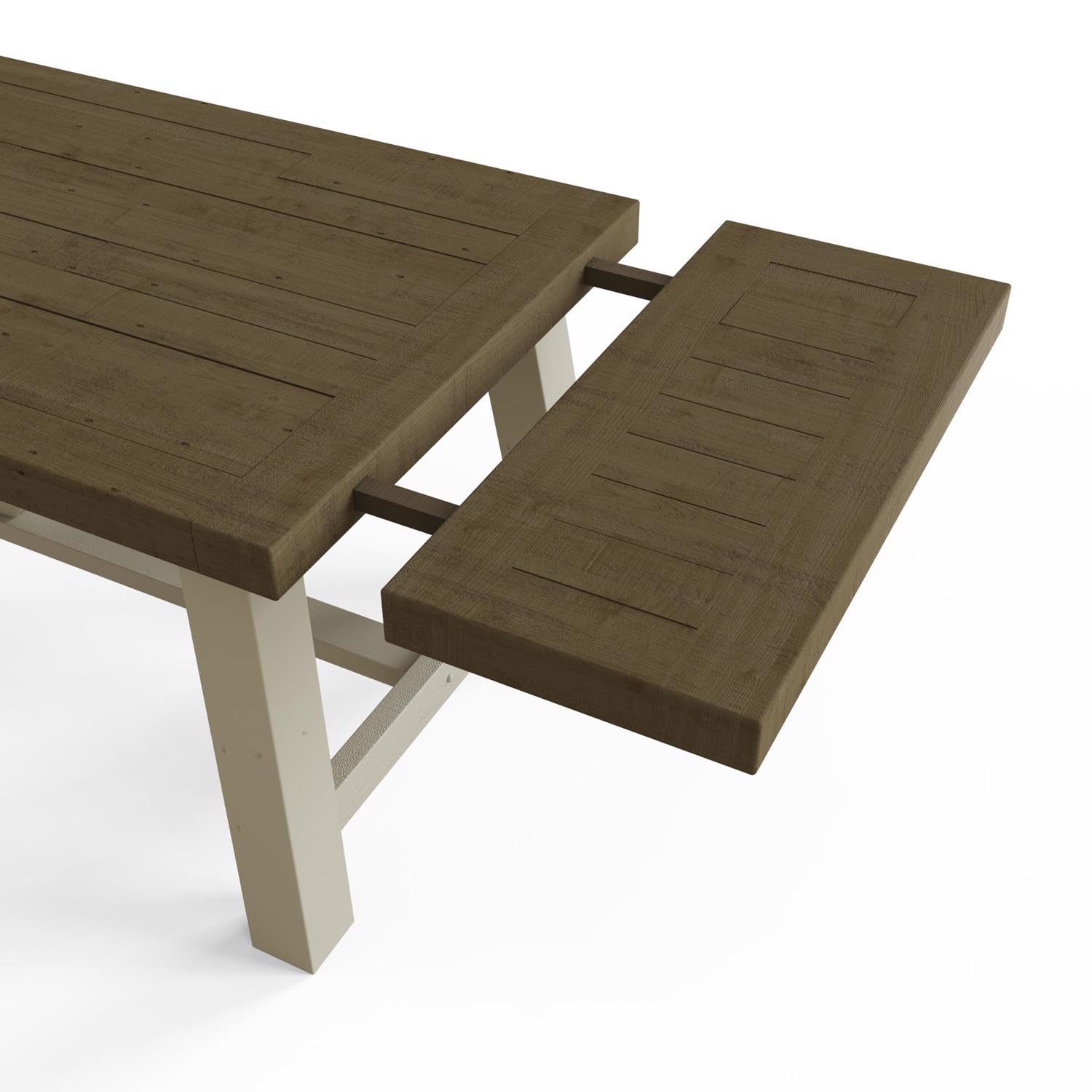 FWStyle Reclaimed Pine Large 200cm Dining Table in a Rustic Farmhouse Driftwood and Truffle Finish - FREE EXTENSION LEAVES.