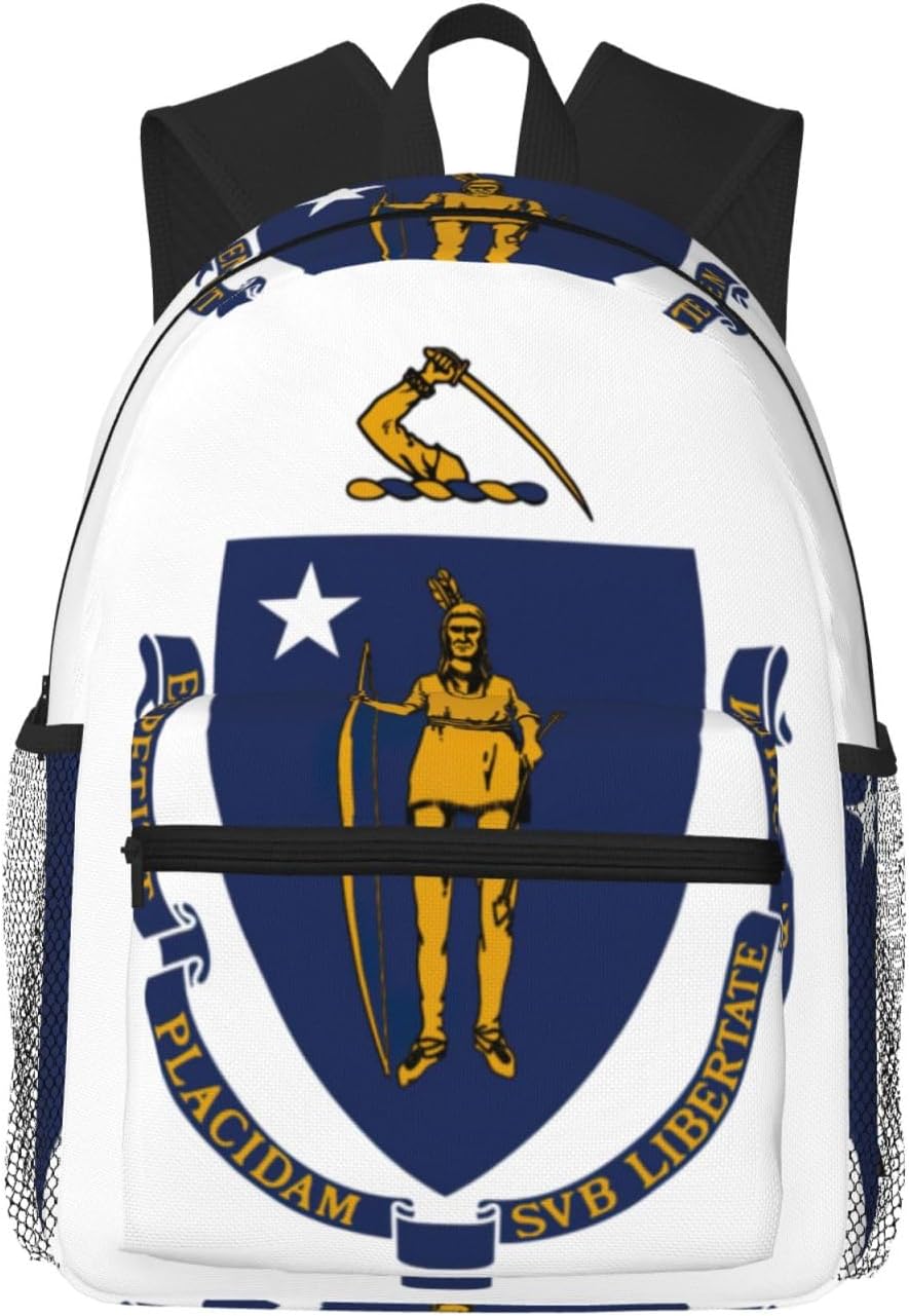 Massachusetts State Flag College Backpacks,Backpacks With Pockets, Lightweight Bookbag For College for Women Men