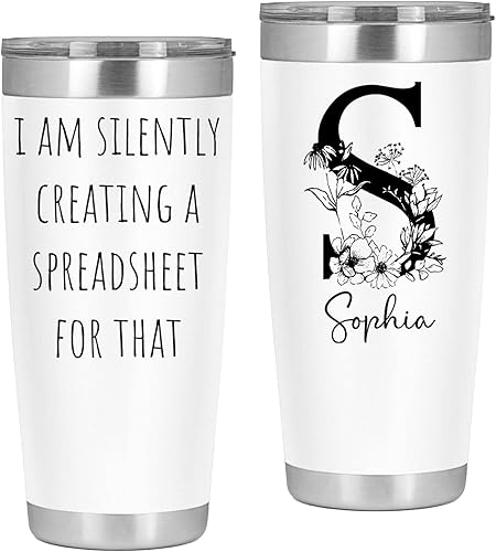 Botellas de agua personalizadas simples y modernas con texto en inglés "I Am Silently Creating A Spreadsheet For That Tumbler" (Estoy creando