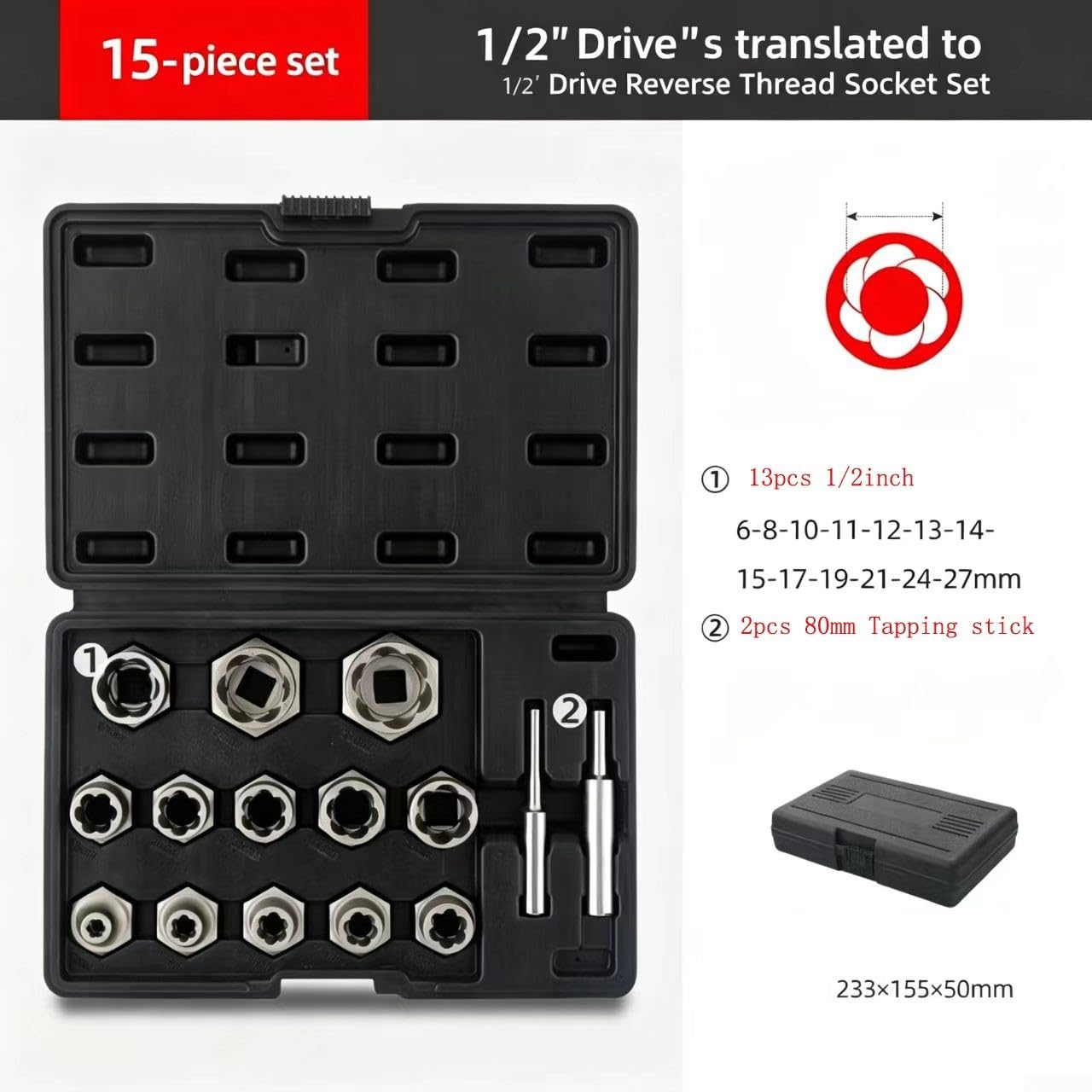 Juego de extractores de pernos de 6 a 27 mm, kit de herramientas de extracción de tuercas, broca de rosca inversa para tornillos pelados, reparación de automóviles, acero de aleación de cromo