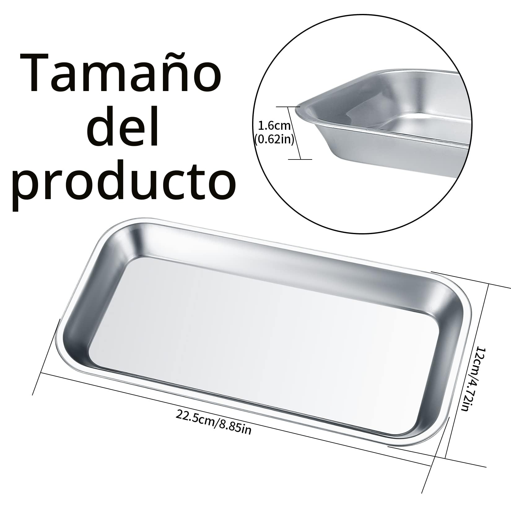 Bandejas de Instrumentos de Acero Inoxidable 22,5x11,5x1,6 cm 4 Piezas