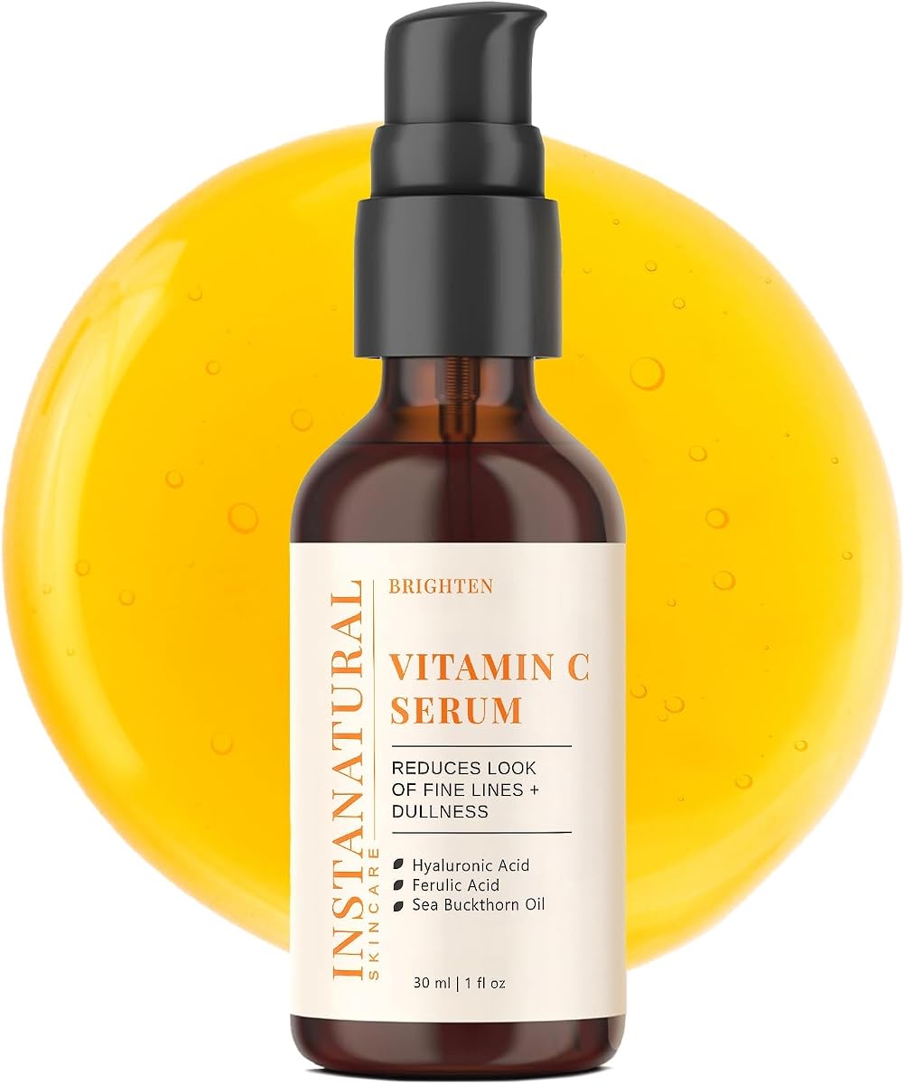 InstaNatural Vitamin C Face Serum, Brightens, Hydrates and Reduces Signs of Aging, with Vitamin C, Hyaluronic and Ferulic Acid, 1 FL Oz | All Skin Types, Brightens, Hydrates, and Reduces Signs of Aging, with Vitamin C, Hyaluronic Acid, and Ferulic Acid
