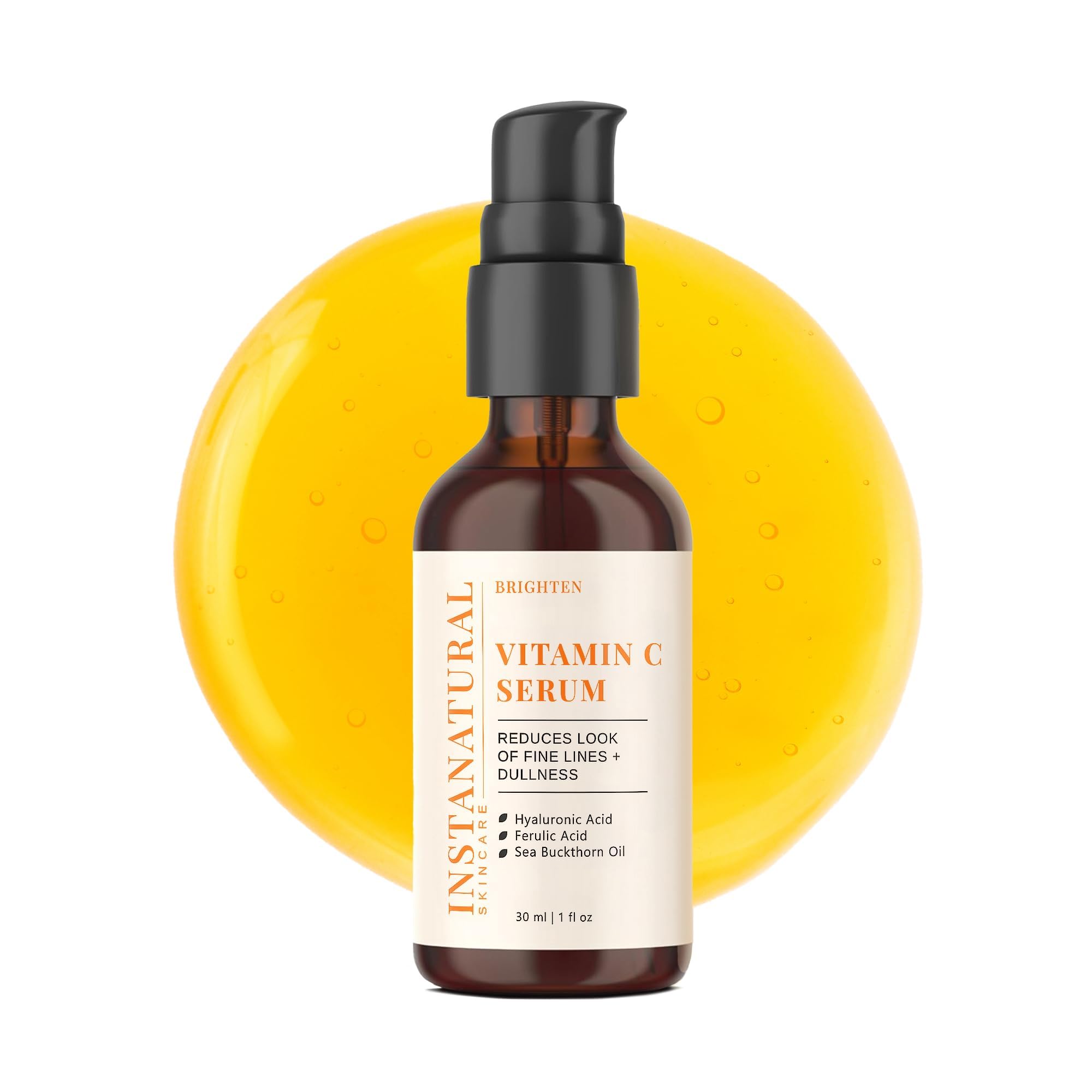 InstaNatural Siero per Viso alla Vitamina C – Il Siero per Viso Anti-Età alla Vitamina C & Acido Ialuronico Più Efficace – Con Olio di Argan & di Rosa Canina Naturale, Vitamina E, Acido Ferulico & Olio di Olivello Spinoso – 30 ml