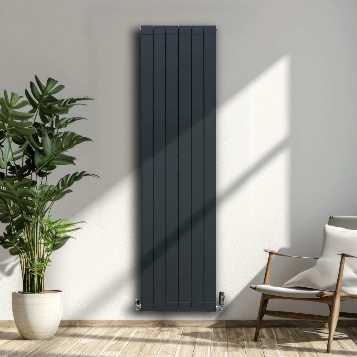Radiatore di Design in Alluminio 1800mm x 475mm Verticale Doppio Pannello Piatto A Colonna Termosifone Moderno Leggero Grigio Antracite Spazzola Kit di Fissaggio Staffe Inclusi