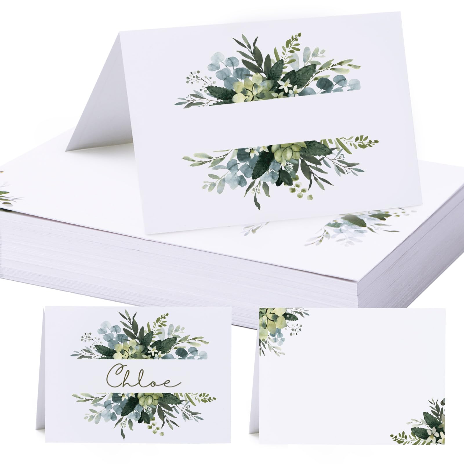 50pcs Marcasitios para Boda Cumpleaños Comunión Bautizo Fiestas Tarjetas de Mesa Blanca Plegable para Nombre de Invitados Tarjetas de Lugar (Estilo b)