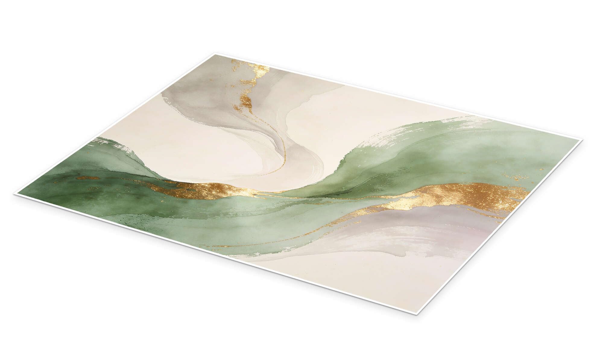 Abstract Sage Green and Gold Swirls Plakat