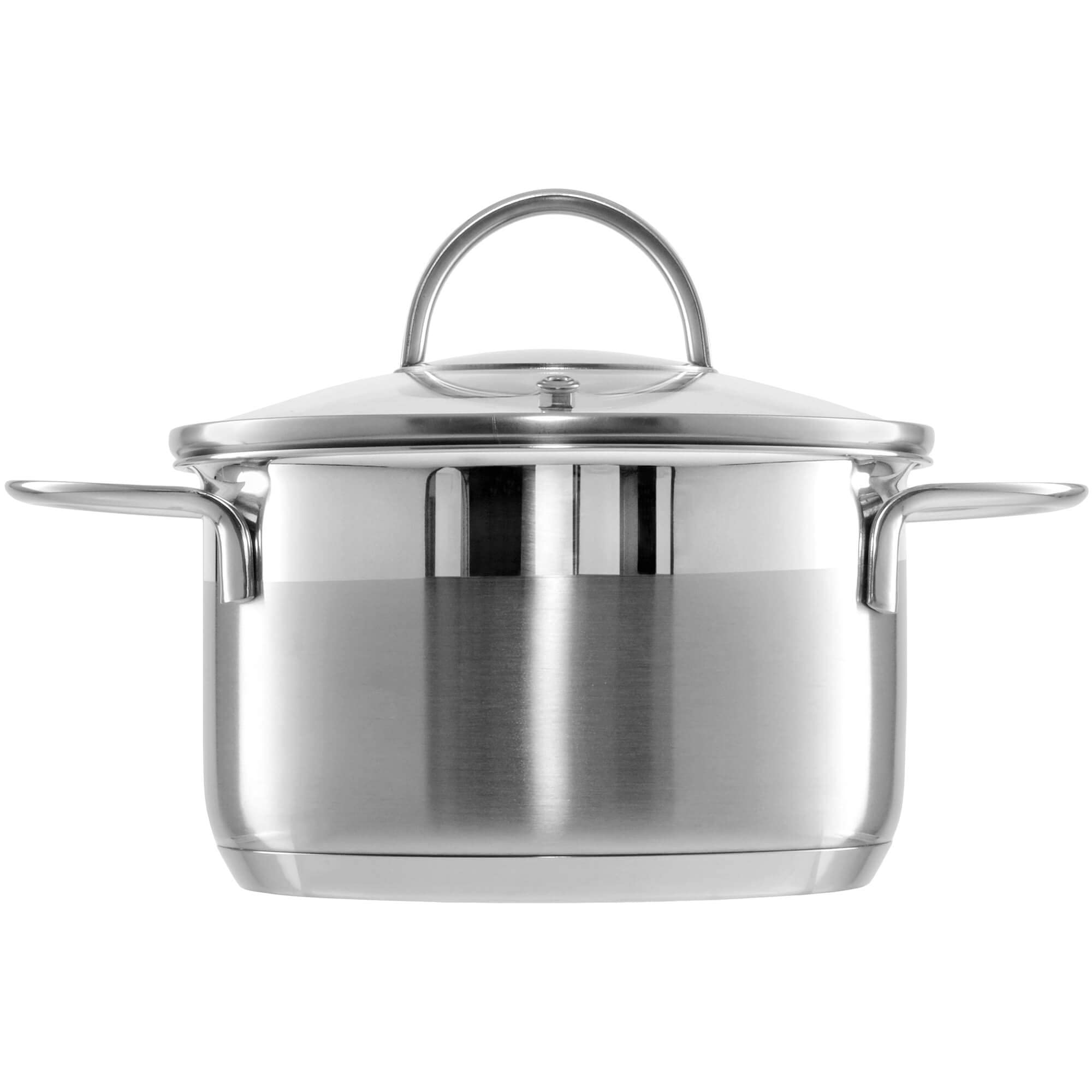 GRÄWE Zestaw garnków – Ø 16 cm (1,5 litra), Ø 20 cm (3 litry), Ø 24 cm (5 litrów) garnek ze stali nierdzewnej ze szklaną pokrywką, nadaje się do płyt indukcyjnych