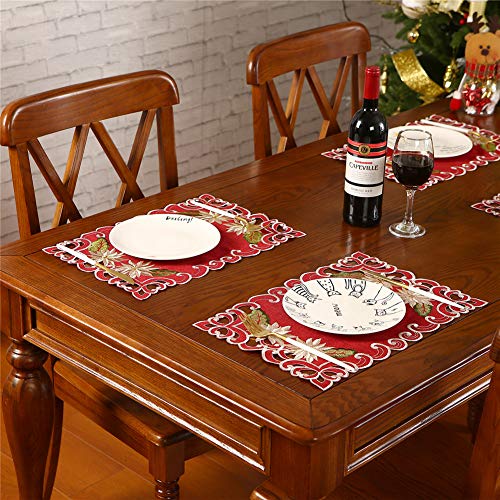 Sattiyrch Jogo americano de Natal Poinsétia e Azevinho, conjunto de 6, 30,5 x 43,2 cm, vinho
