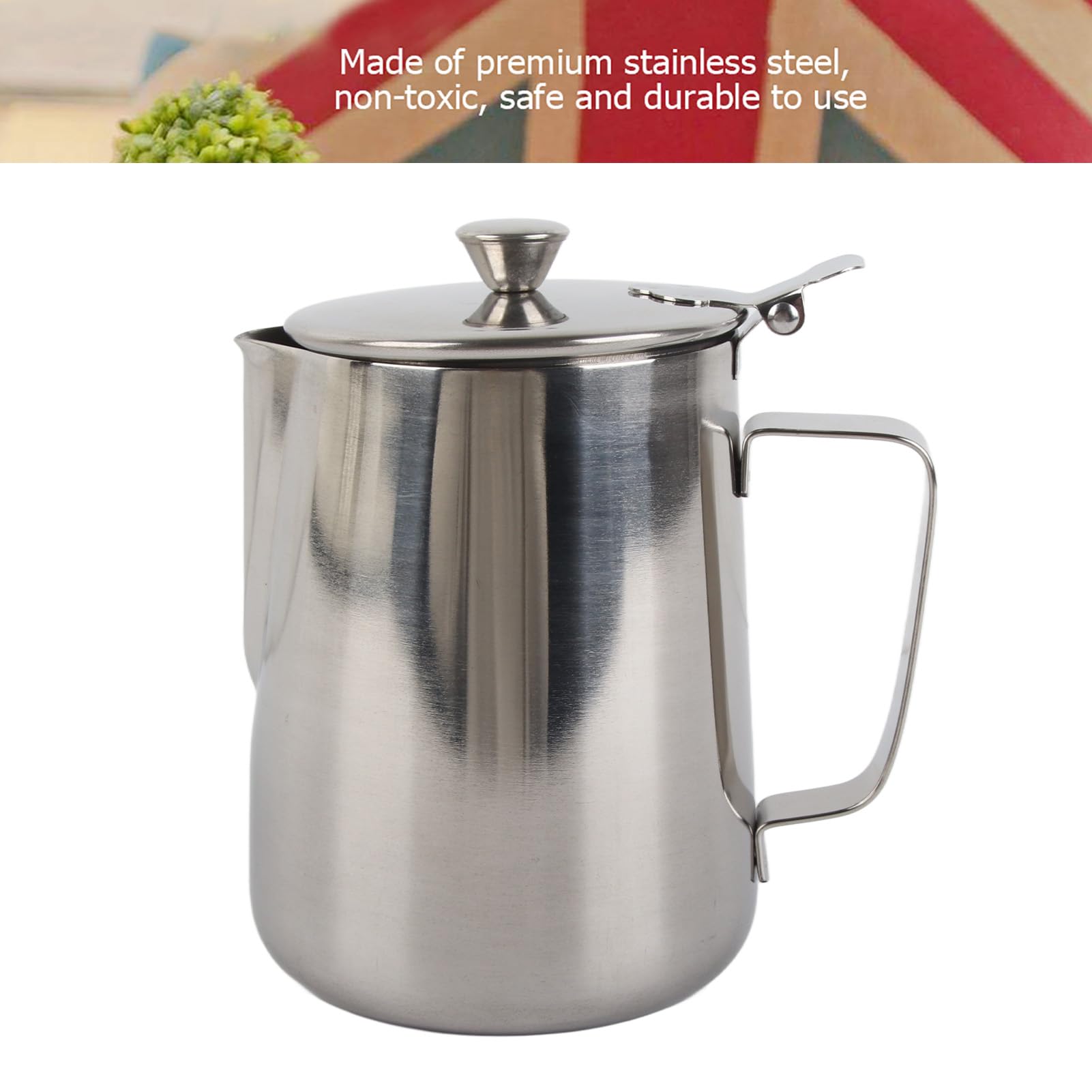 Jarra de Espuma de Leche de Acero Inoxidable para café y Latte Art con Boquilla y Tapa sin Goteo Taza de Espuma de Grado para el Hogar Cafeterías Jarra de Leche de 2000 Ml de Capacidad (1000ML)