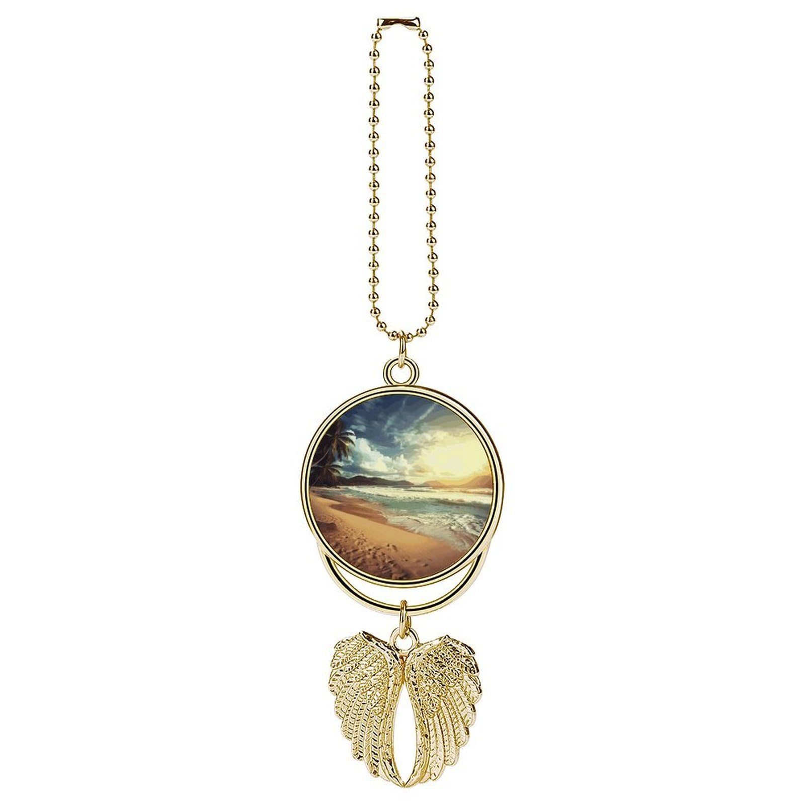 Sunset on The Beach Car Hanging Ornament Pendant Funny Rear View Mirror Accessories Metal Hanging Car Charm Cute Auto Interior Hanger Decoration Car Interior Decoration for Women Men Golden-Style