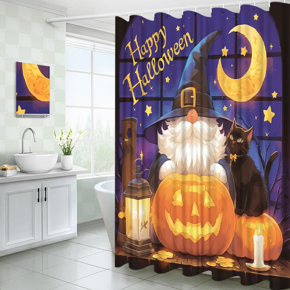 Fitumiw Halloween-Duschvorhang Mit Kürbis & Geistern – 180x180 Cm, Wasserdicht, Inkl. 12 Haken