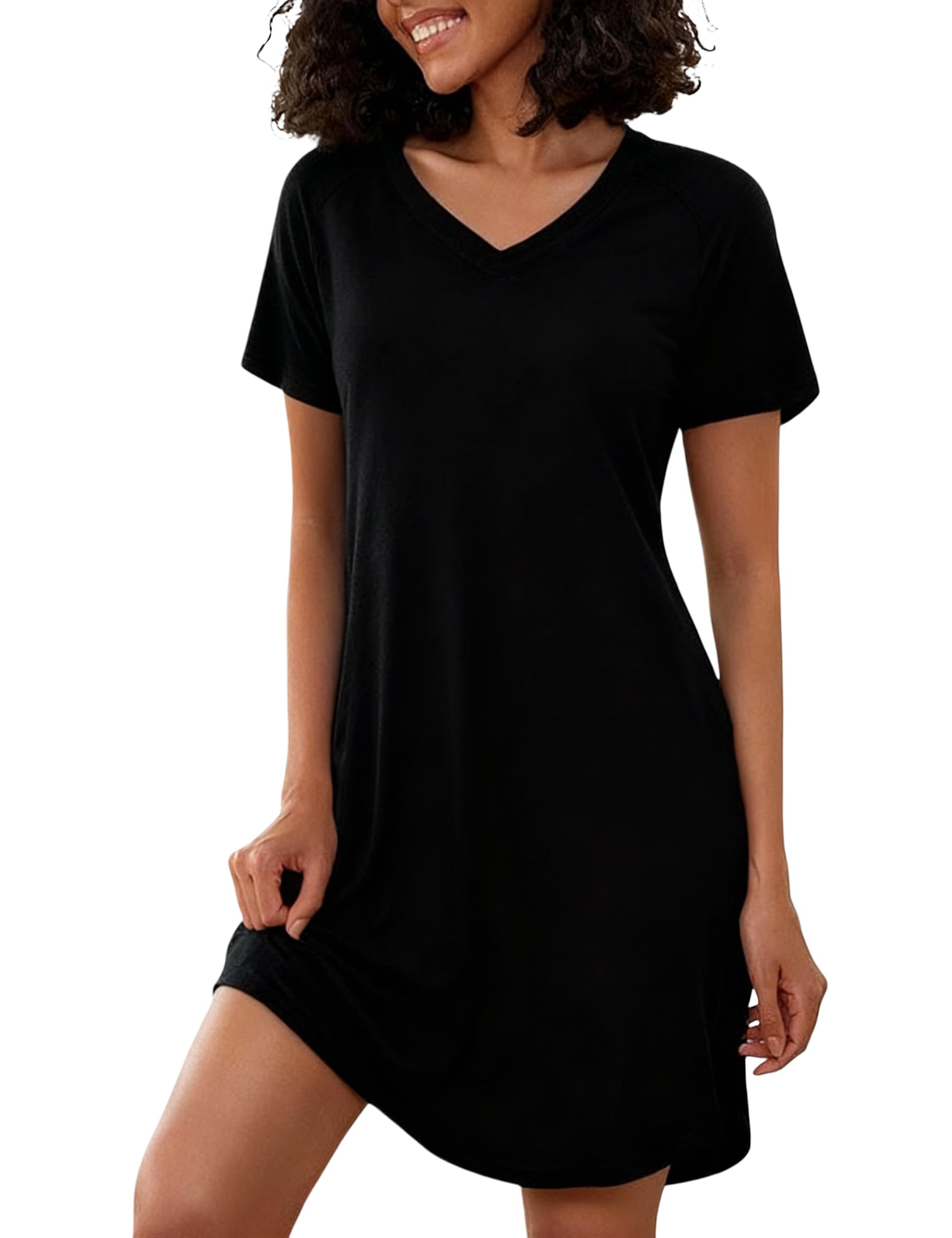 Marvmys Dames Nachthemd Korte Mouw Nachtkleding Comfortabel Gestreept Katoenen Nachthemd voor Vrouwen S-4XL, A-donkergroen, M