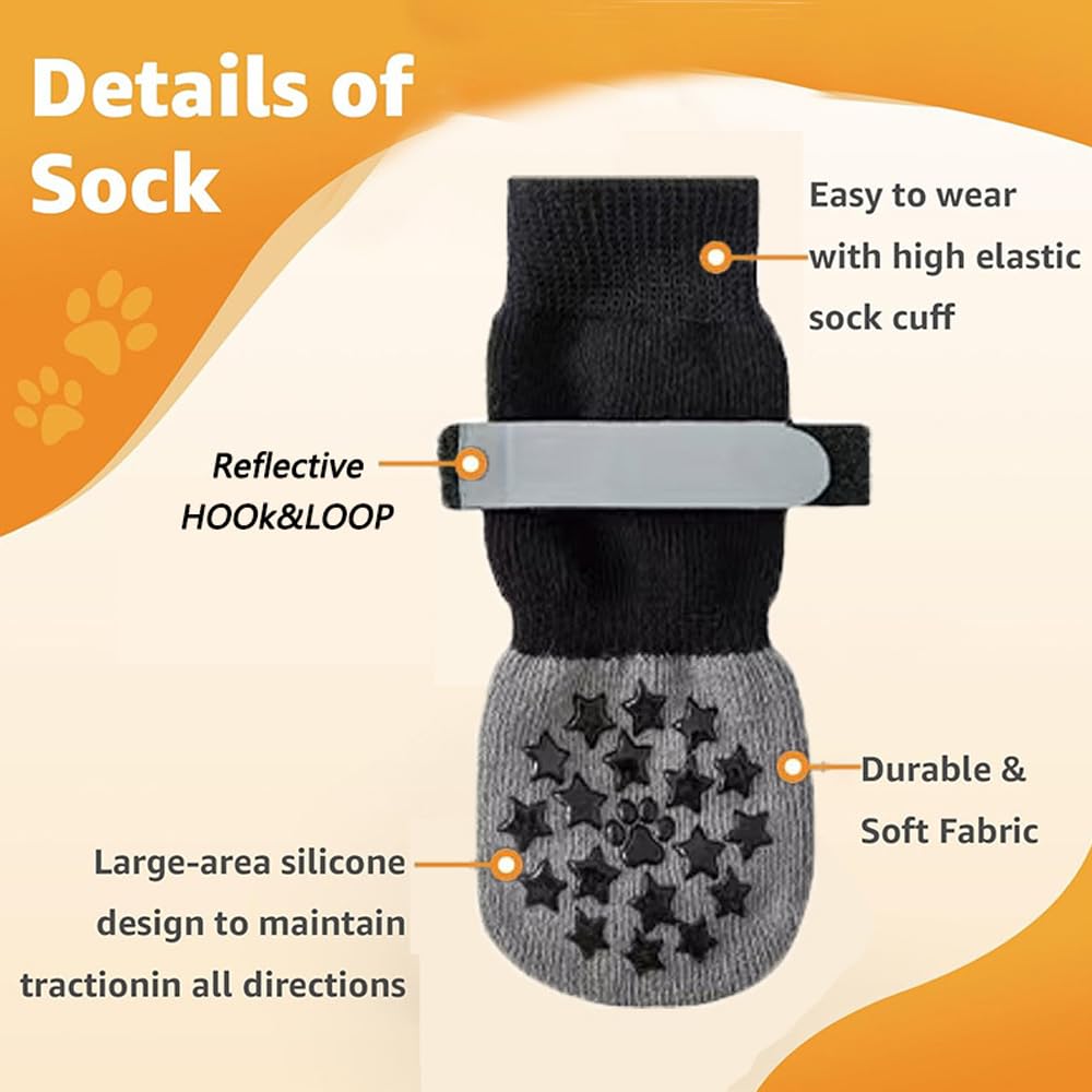 QKEPCY 2 Pairs Dog Socks Anti Slip Dog Socks Adjustable Dog Boots with Reflective Strip Dog Shoes Paws Stop Licking Dog Claw Socks for Pet Indoor Outdoor Hardwood Floor Walking (XL) - Image 4
