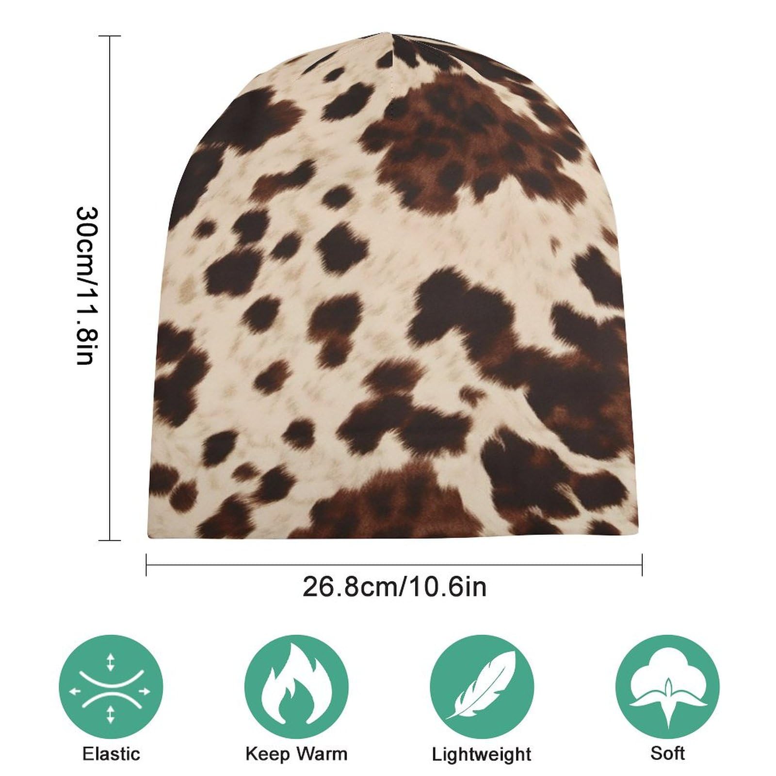 Wide Brim Pullover Hat, Cow Fur Print Printed Beanie Hat,Women Soft Stretch Ski Hat,Universal Knit Hat