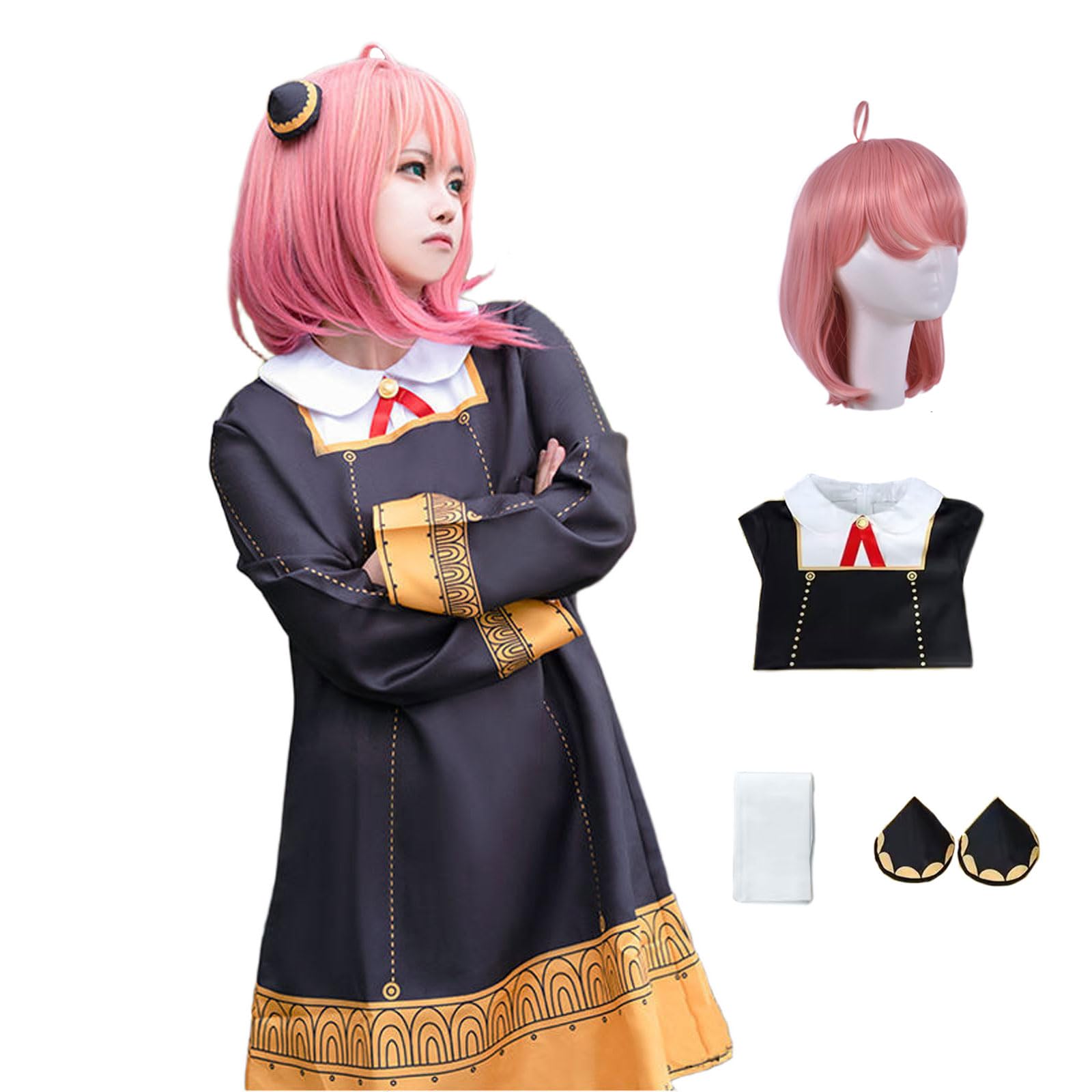 RIZIZMVG Halloween Costume Accessories Anya Cosplay Costume Spy X Family Cosplay Outfit, Halloween Carnival Party Anya Costume For Women Girls(Size:M,Color:Black)